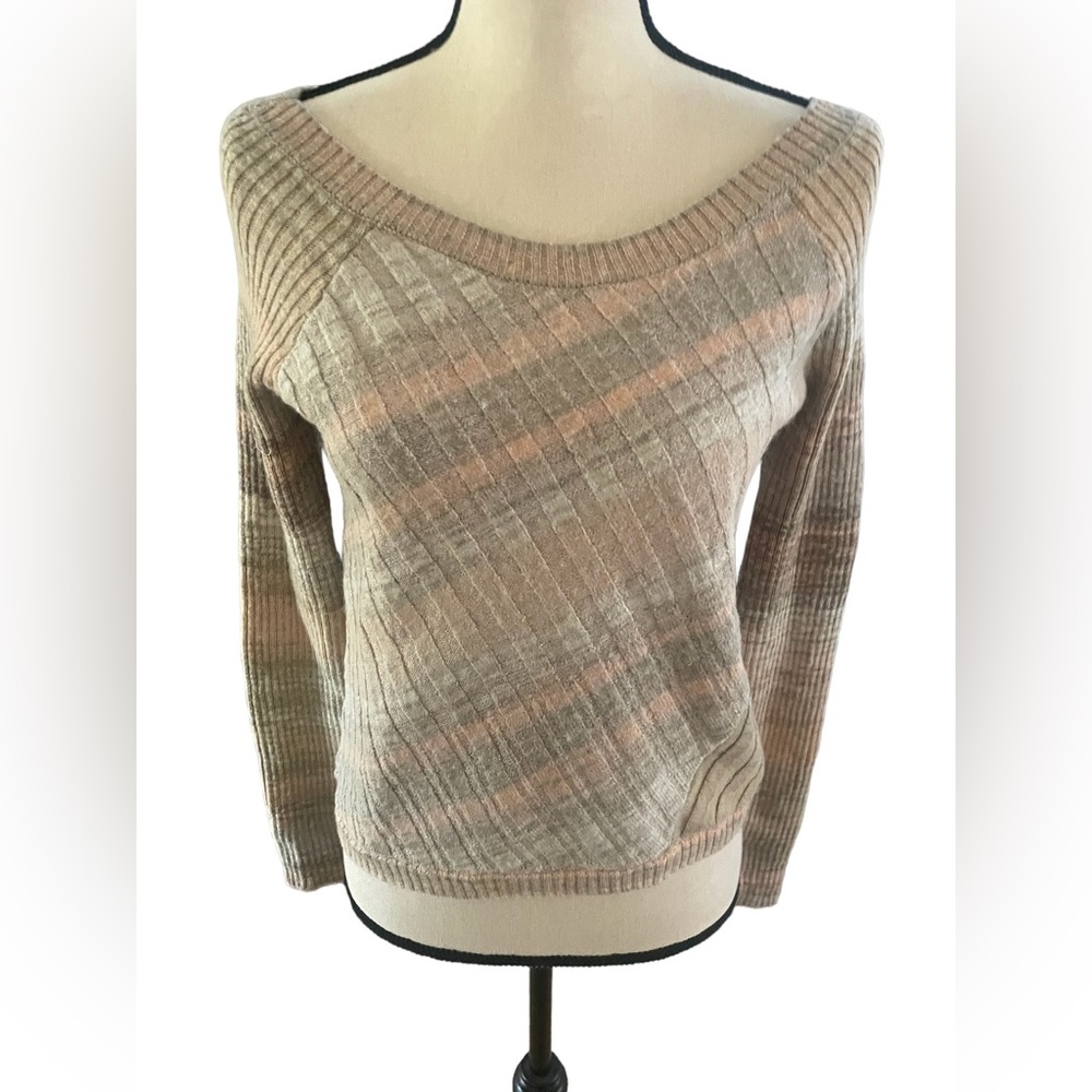 Free People Off-Shoulder Sweater in Beige and Pink